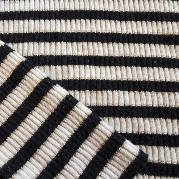 Gap Brooklyn Rib Striped Crew Sweater, Black, Cream & Gold Metallic, size XL - Picture 6 of 8